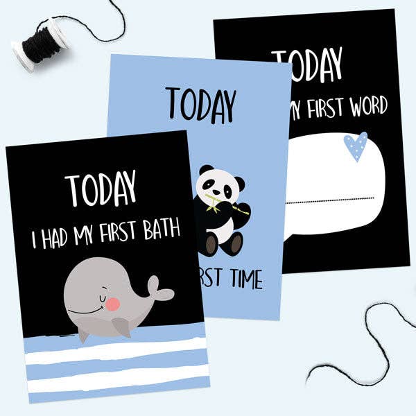 Dotty About Paper – wholesale Milestone art/keepsake – Child & baby – Baby Milestone Cards Phrases - Pack of 12 - Boys Monochrome0
