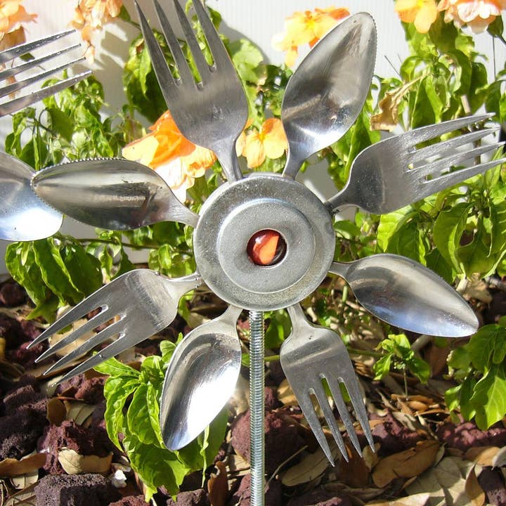 Orange Spoon and Fork Sunflower, Garden Art for wholesale by Creations Welded
