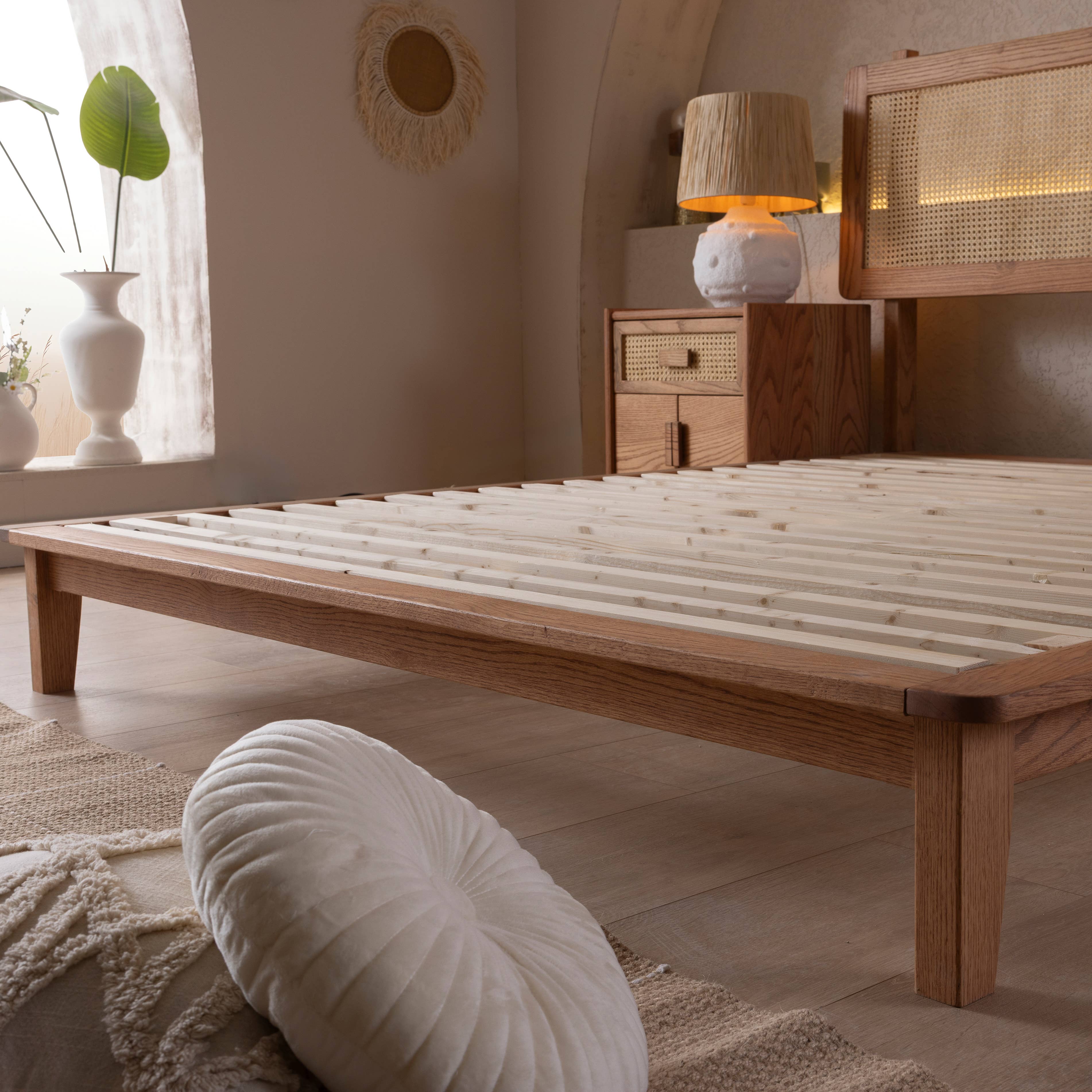 Halohope, LLC - Wholesale Bedroom Furniture - Handcrafted Oak Bedframe with Cane Headboard7