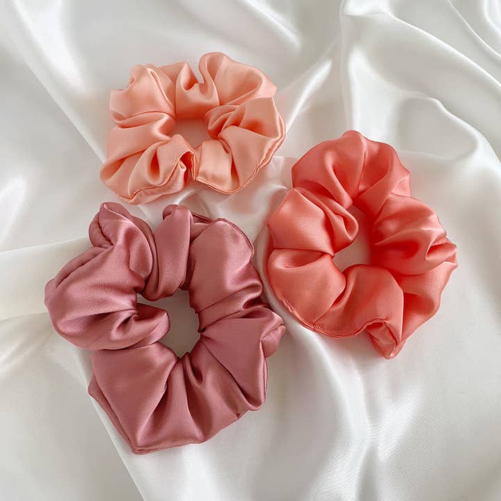 Peach Satin Scrunchies for wholesale by KUOR