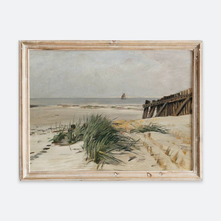 Vintage Tropical Coastal Ocean Beach Landscape Print VP95 for wholesale by Sugar & Canvas