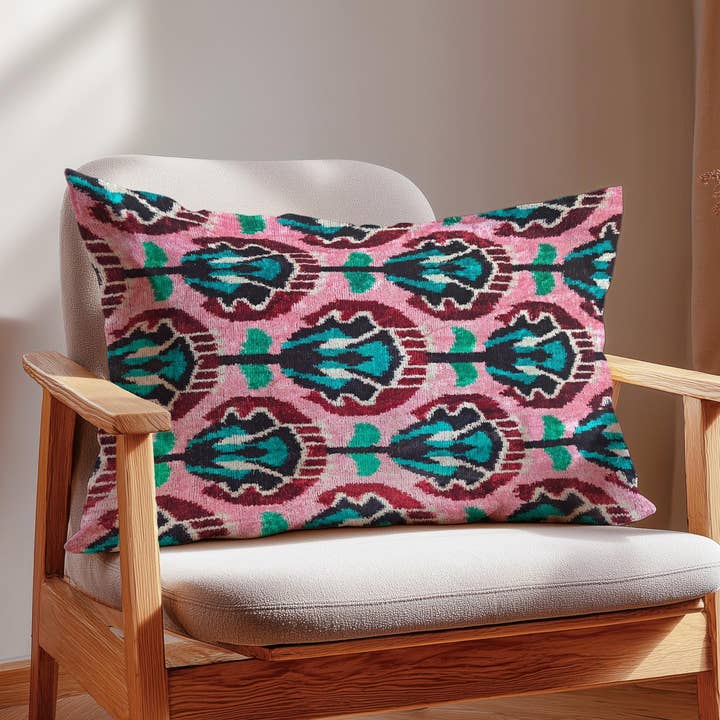 Cojín de Ikat de Terciopelo de Seda Tejido a Mano, Decoración Boho para venta al por mayor de Samarra Home