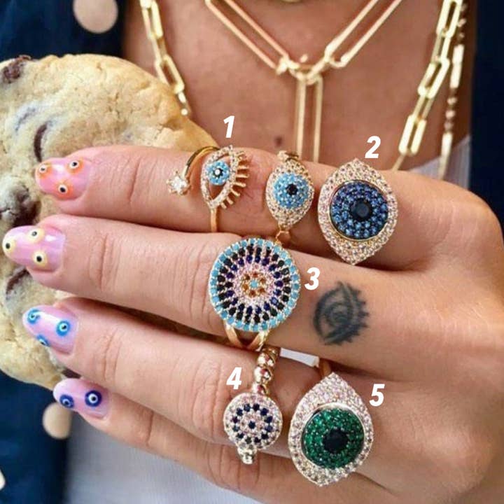 Evil Eye Ring Set, Adjustable Evil Eye Ring, Zircon Statement Ring for wholesale by Evileyefavor