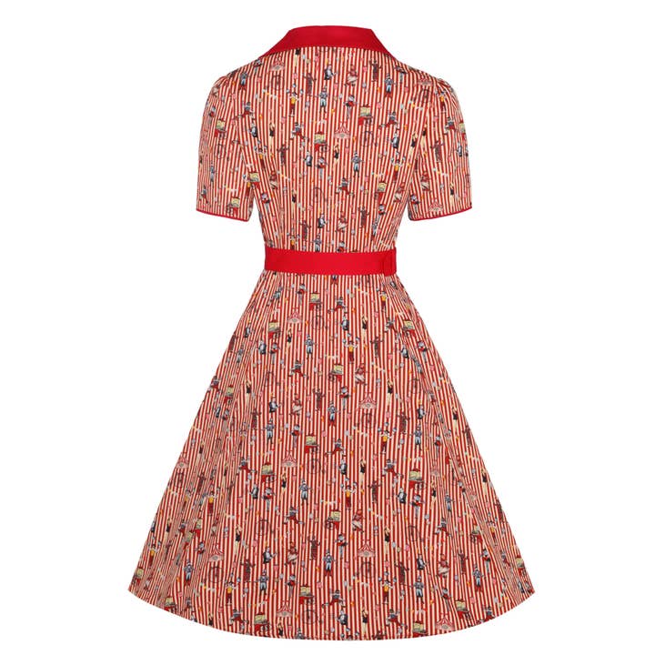 Dolly & Dotty - Wholesale Dress - Women's - Penelope Red Vintage Circus Striped Shirt Dress