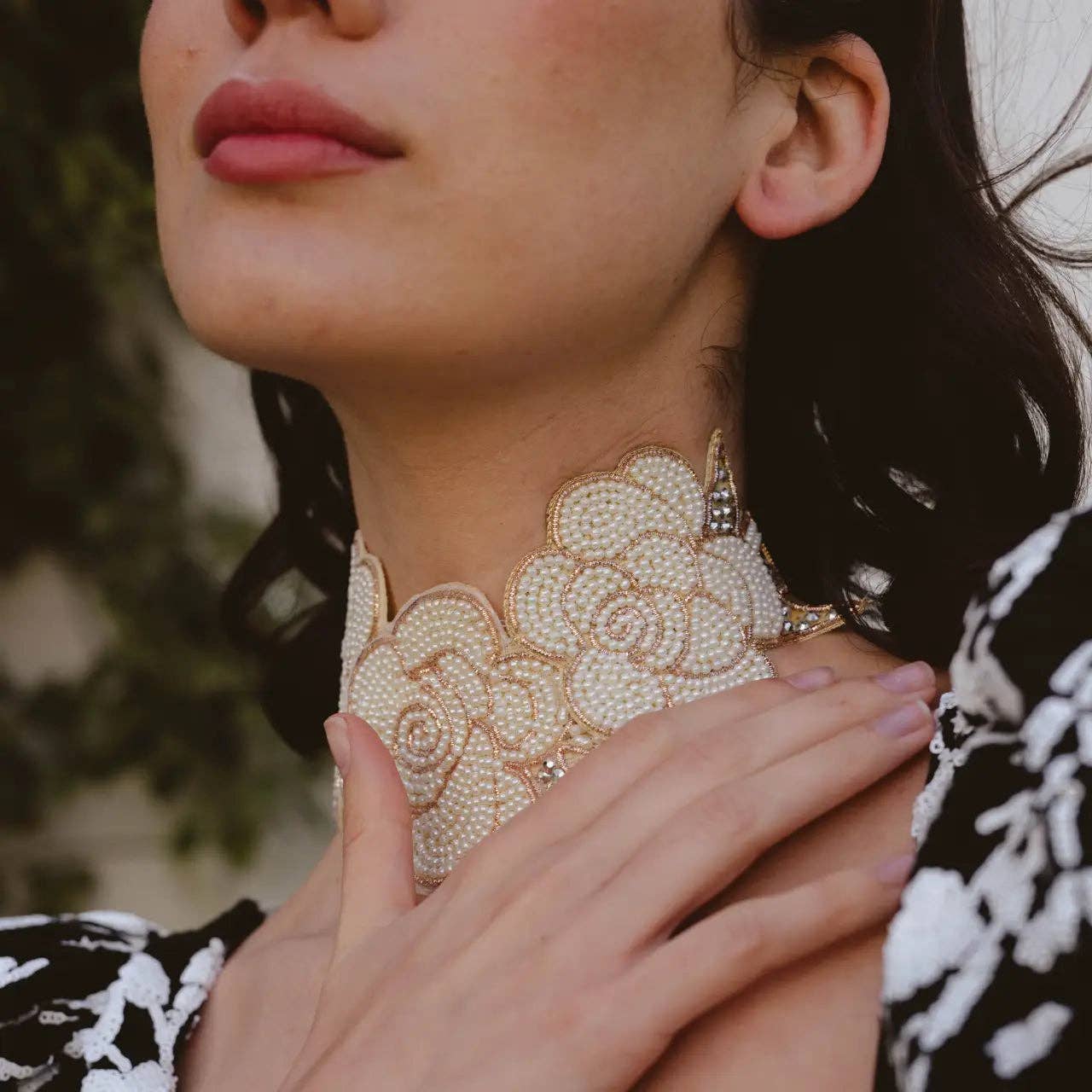 ACUS - Wholesale Choker/Collar - Ivory White Embroidered Collar0