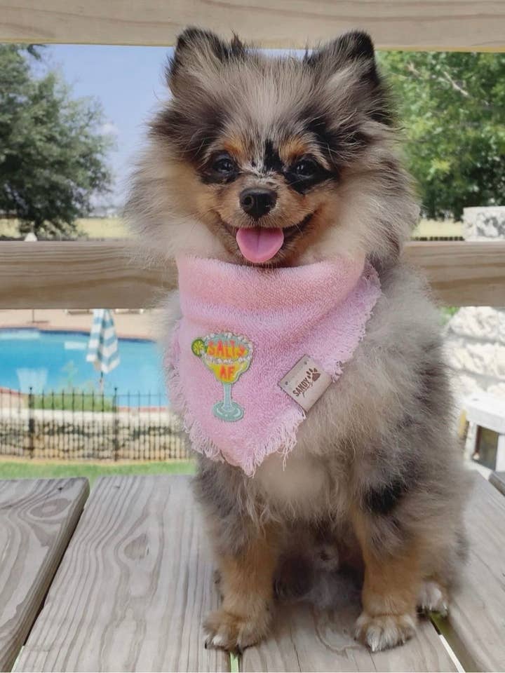 Winnie Pink Terry Waterproof Dog Bandana for wholesale by Sandy Paws