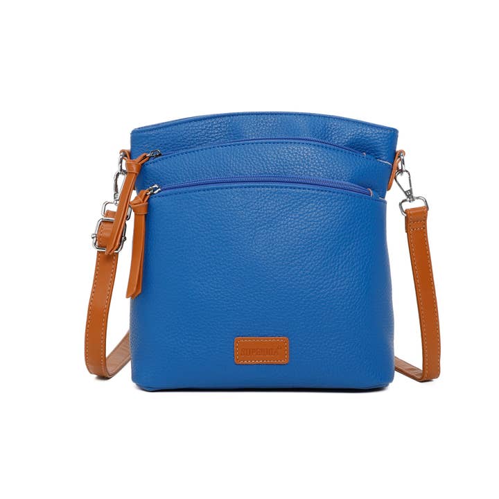 Superbia - Wholesale Crossbody Bag - Women's - Superbia 3 Zipper Two-toned Silver Hardware Cross Body Bag