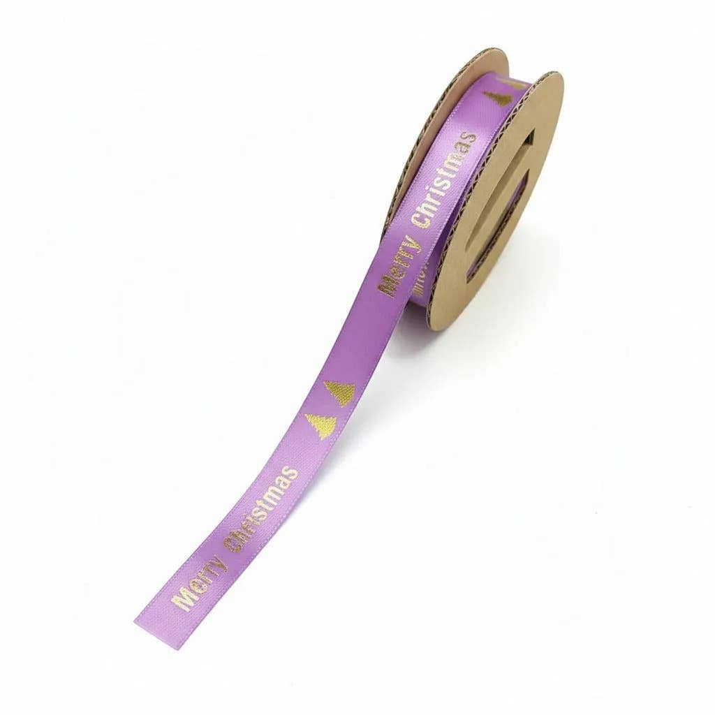 Mini Art Products - Wholesale Ribbon - Gift Wrapping - Satin Ribbon – Merry Christmas – Lilac - 15mm x 20m1