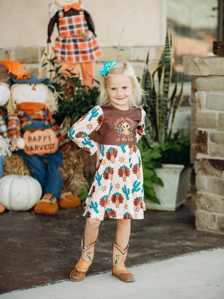 Cutest Turkey Thanksgiving LS Dress, Sizes 0-5T for wholesale by Shea Baby