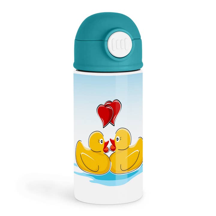 3dRose - Wholesale Water bottle - 3dRose, Two Cute Yellow Rubber Ducks With Two Red Hearts, Kids Water Bottle