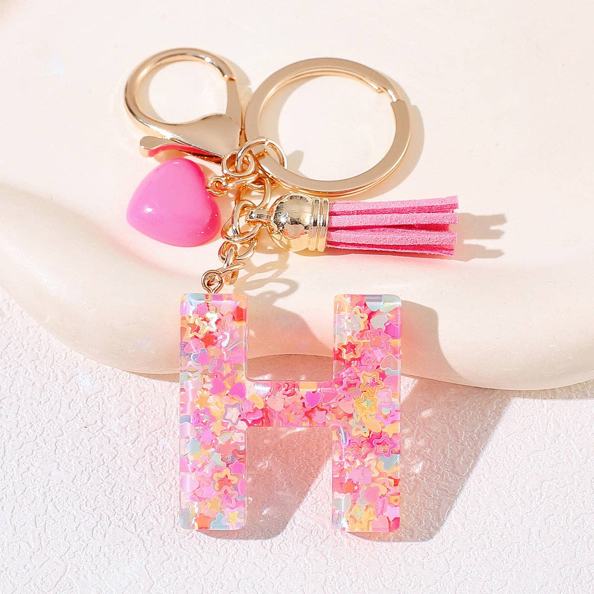 Mio Queena - Wholesale Keychain - Women's - Pink Sequin Star Resin Initials Charm Keychain Bag Ornaments7