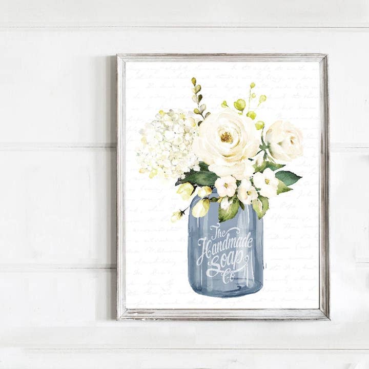 Navy Mason Jar White Floral The Handmade Soap Co for wholesale by Lettered & Lined