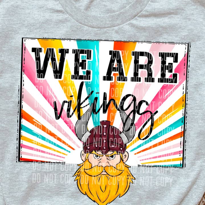 Wir sind Vikings Maroon Starburst Mascot DTF Transfer für den Großhandel von K and M Designs