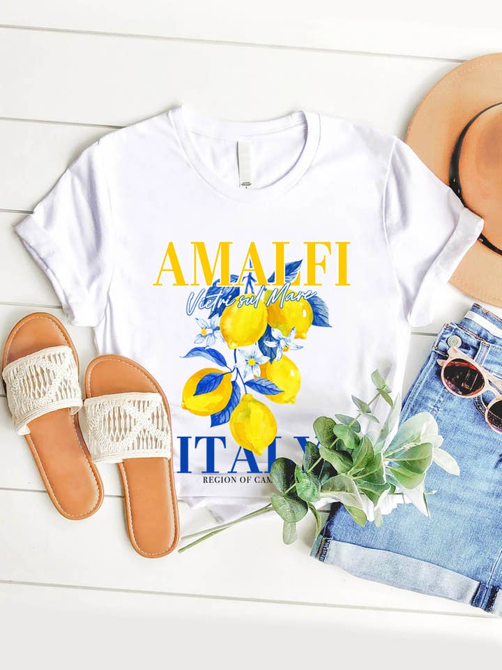 T-shirt graphique PNTS-P7205 Amalfi Italie pour la vente par PINK NABI