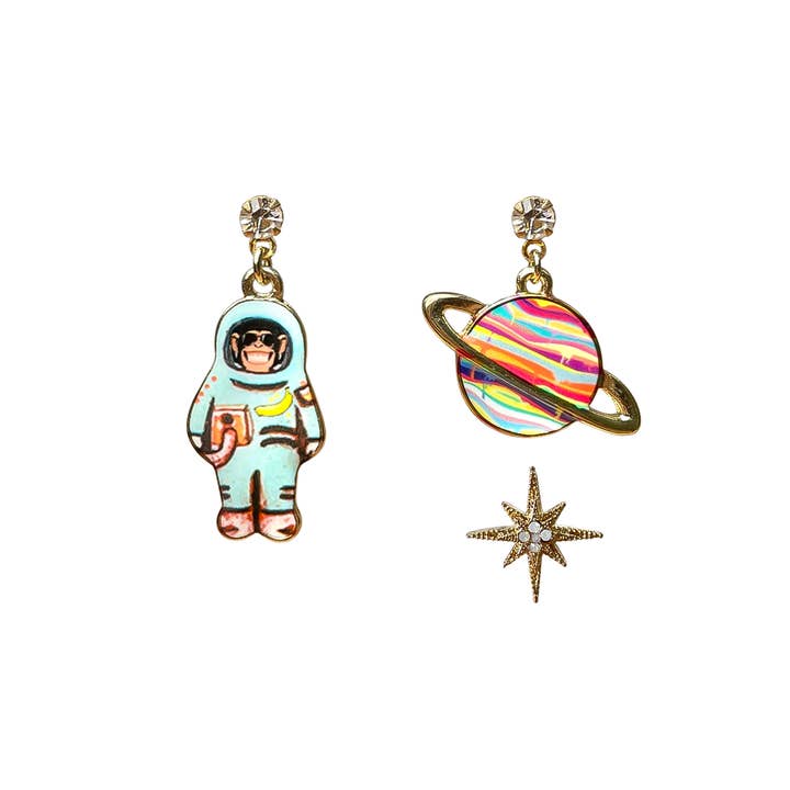 Astronaut & Planet (light blue & pink) Earrings– Set of thre for wholesale by Artynkitsch