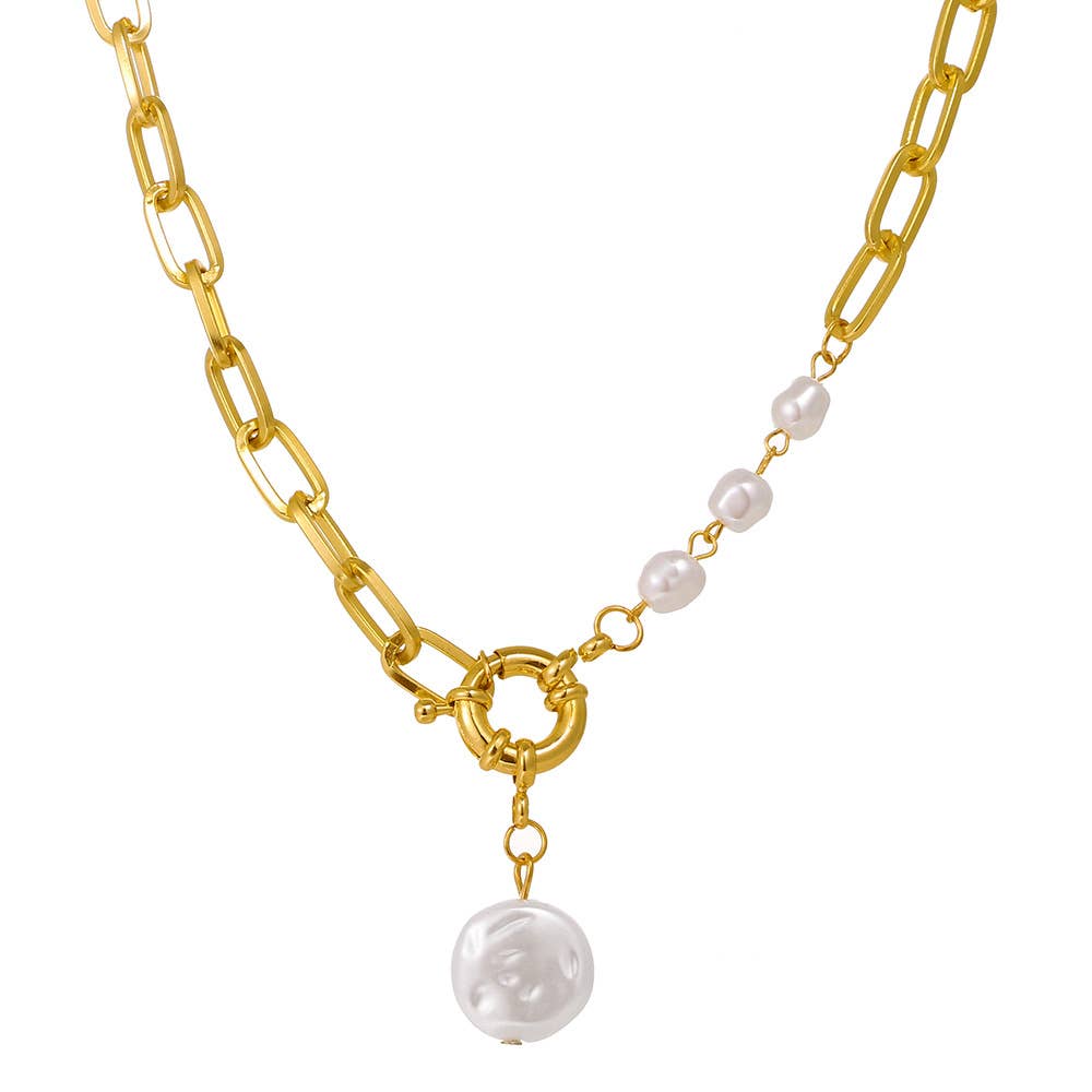 Gemscape UK – wholesale Pendant/charm necklace – Gold Paperclip Chain Pearl Necklace – Trendy Chunky Statemen12