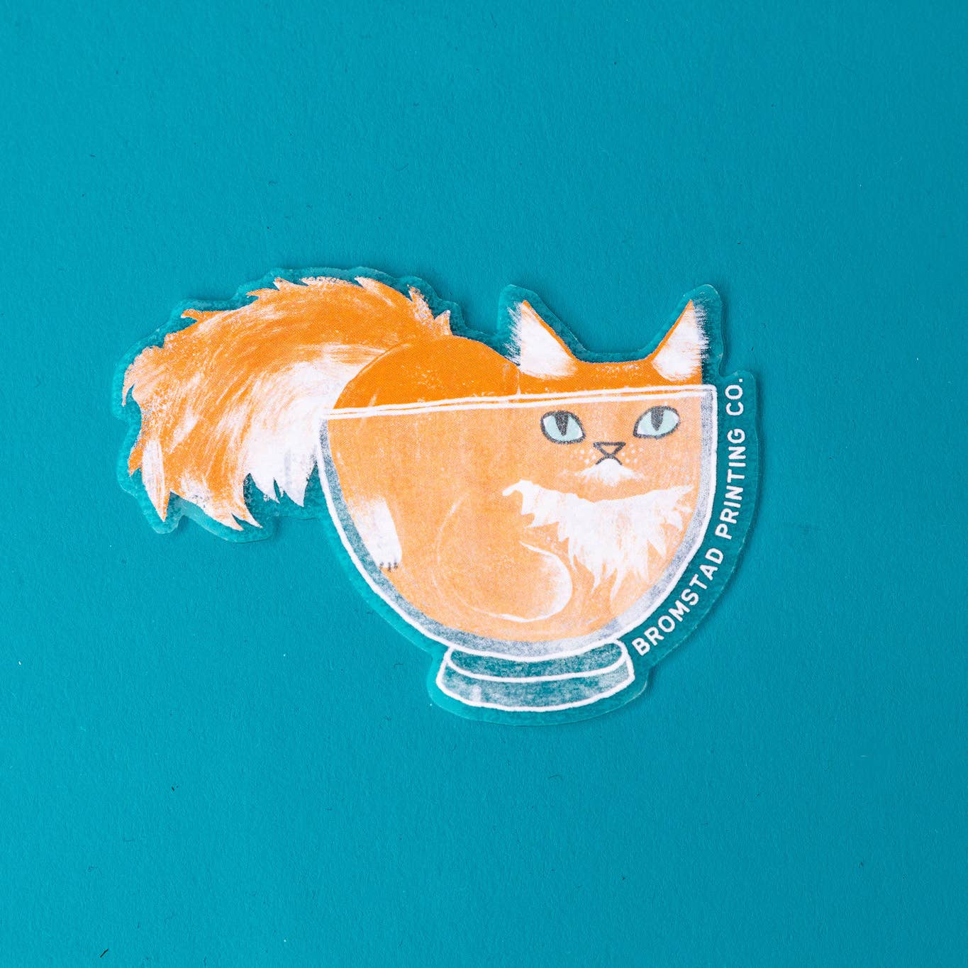 Bromstad Printing Co. - Wholesale Sticker - Orange Cat in a Bowl Clear Sticker