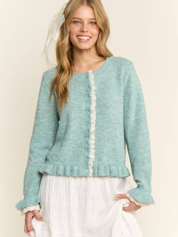 CANDESCENT - Wholesale Cardigan - Women's - Lace Trim Ruffle Hem Cardigan10