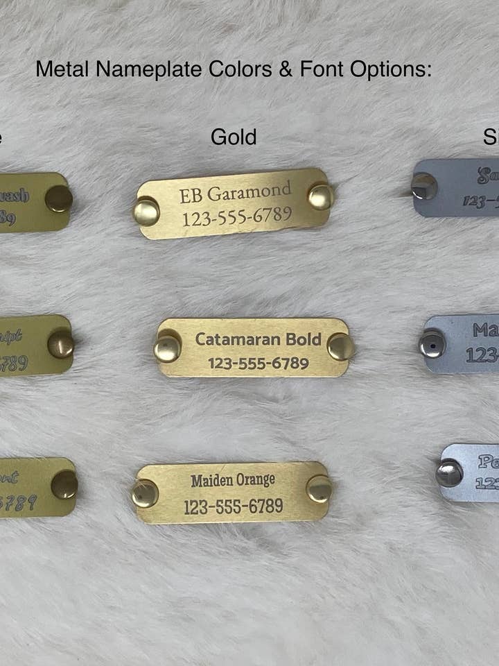 Personalized Engraved ID Dog Nameplate - Rivet On for wholesale by Frost & Ember Creations, LLC