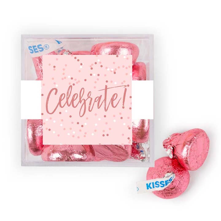 Petit cube de célébration avec Pink Hershey's Kisses - Celebrate Rose Gold pour la vente par Just Candy