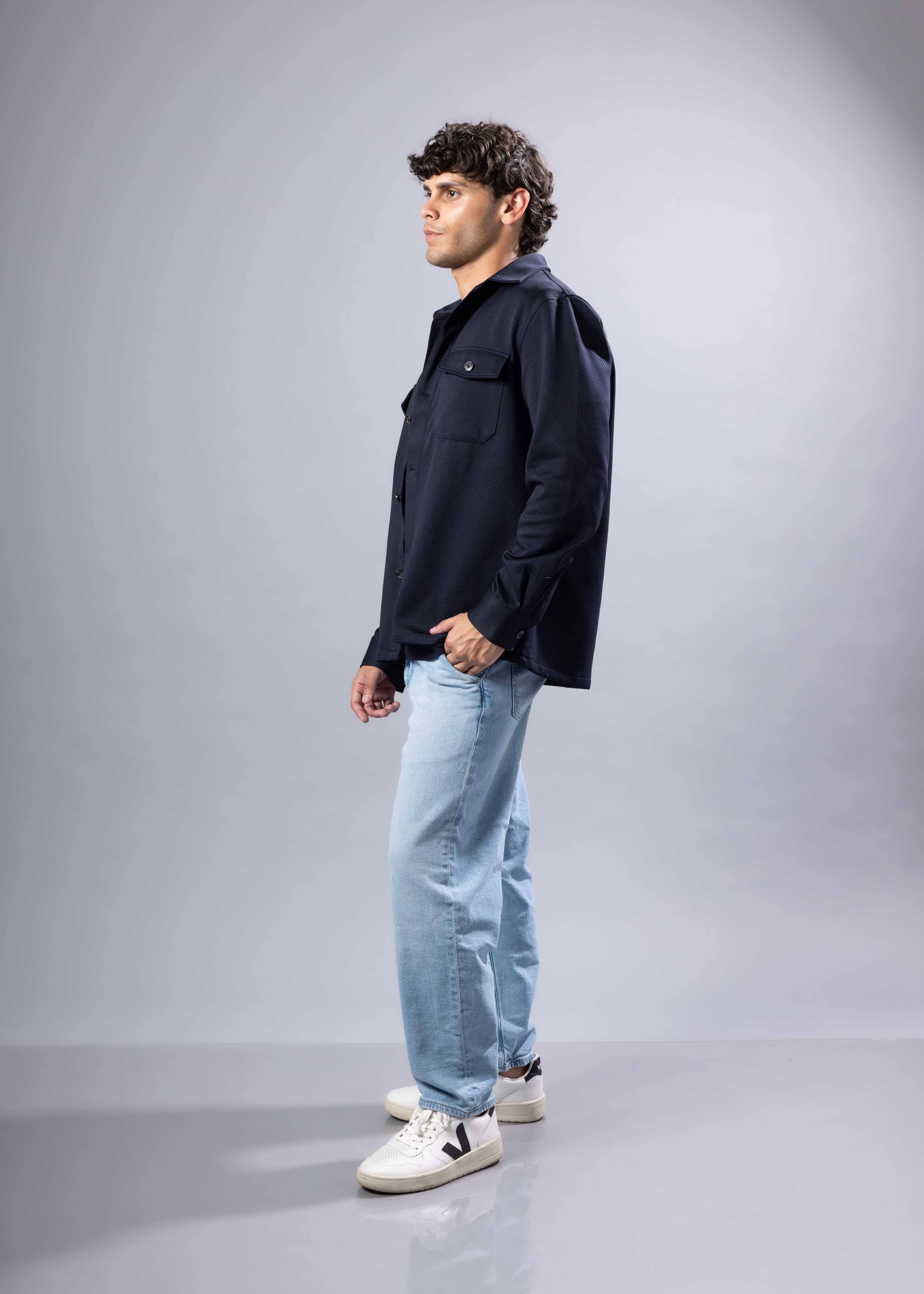 254101 - Men's Navy Textured Twill Shacket for wholesale on Faire2