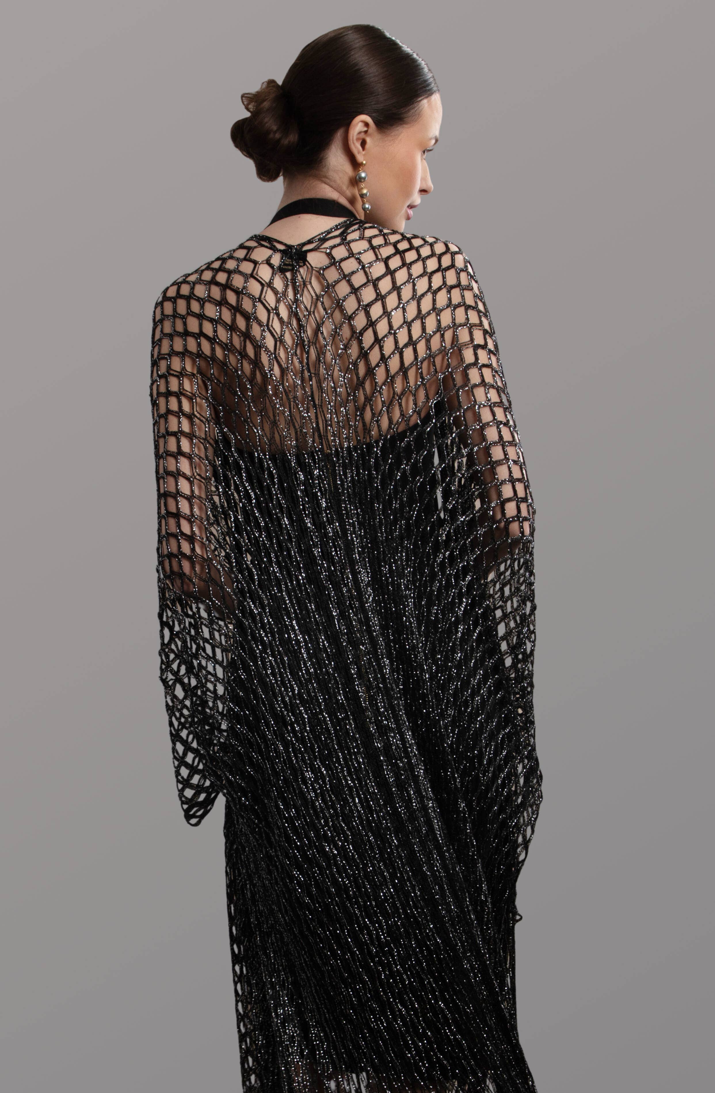 SAACHI - Wholesale Kimono - Women's - Metallic Crochet Fringed Kimono3