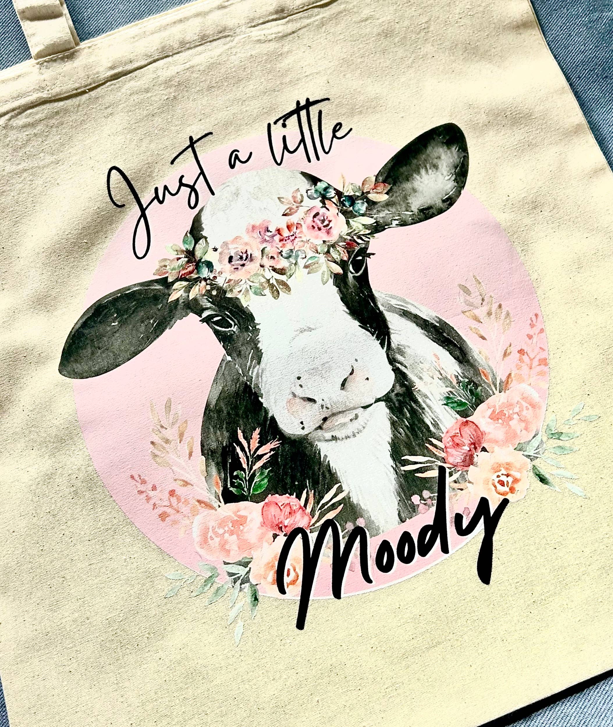 Just Chill Merch - Wholesale Tote Bag - Unisex - Natural Cotton Canvas Tote Bag Just A Little Moody Cow0