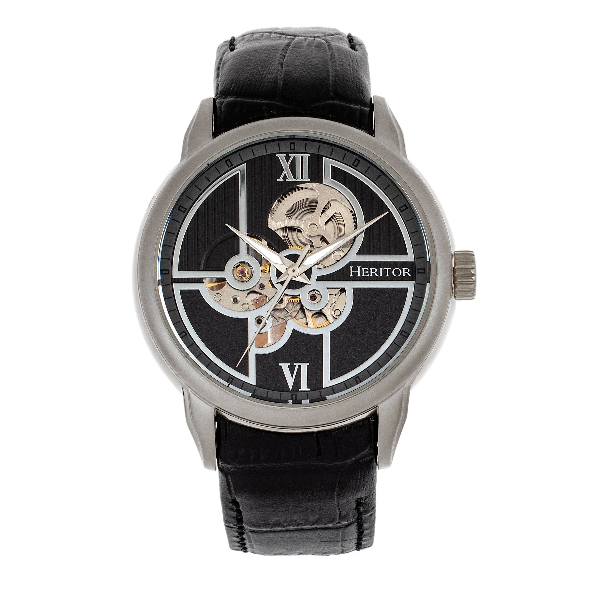 Heritor Automatic - Wholesale Wrist Watch - Men's - Heritor Automatic Sanford Semi-Skeleton Leather-Band Watch4