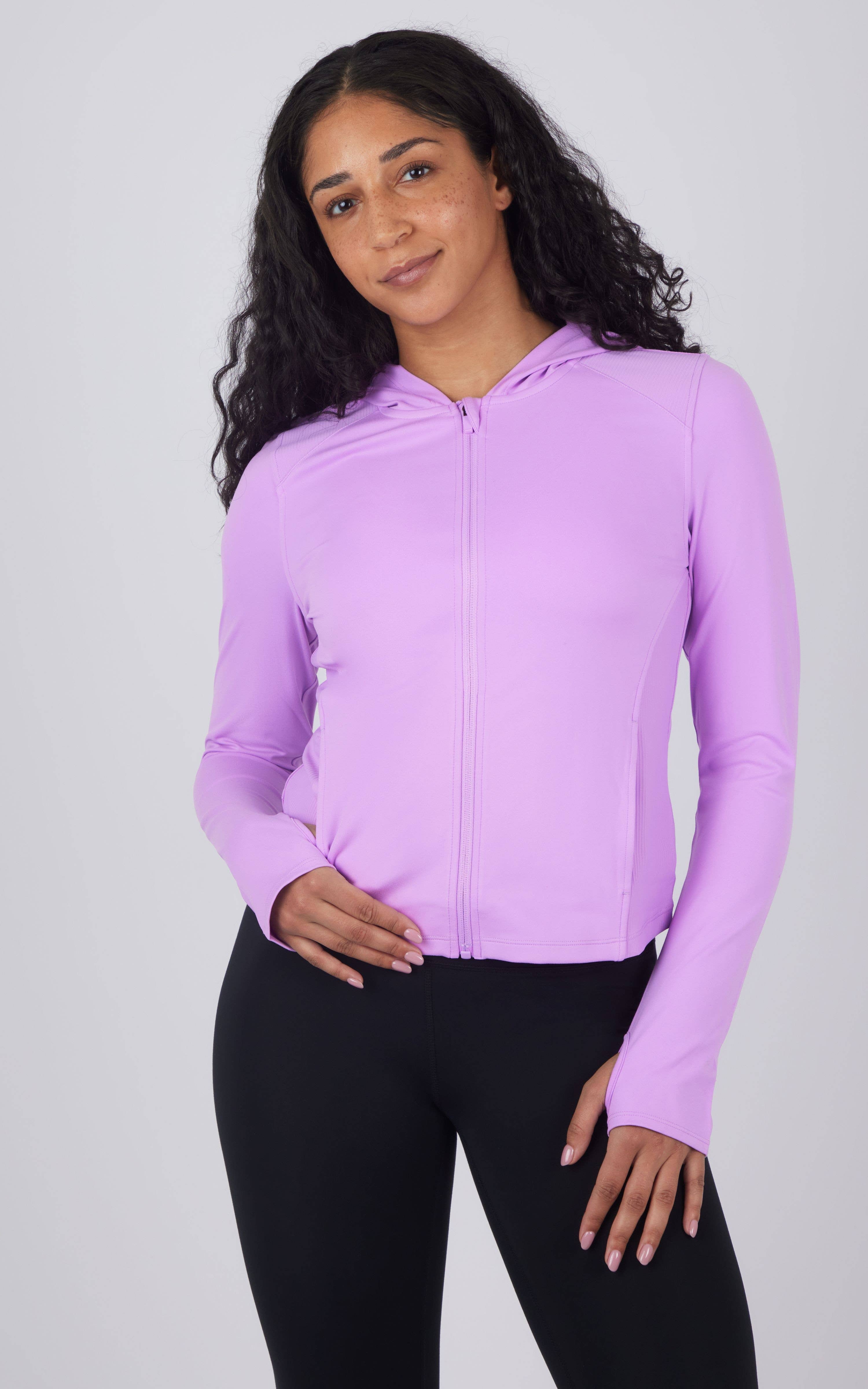 90 Degree by Reflex & Yogalicious - Venta al por mayor Chaqueta deportiva - Mujer - Chaqueta con capucha y cremallera completa Lux para mujer con paneles de canalé7