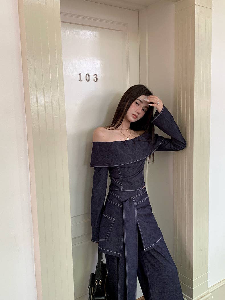 Marayn – wholesale Top & pants set (NOT Loungewear) – Women's – Retro Cowgirl Chic OffShoulder Top  WideLeg Set5