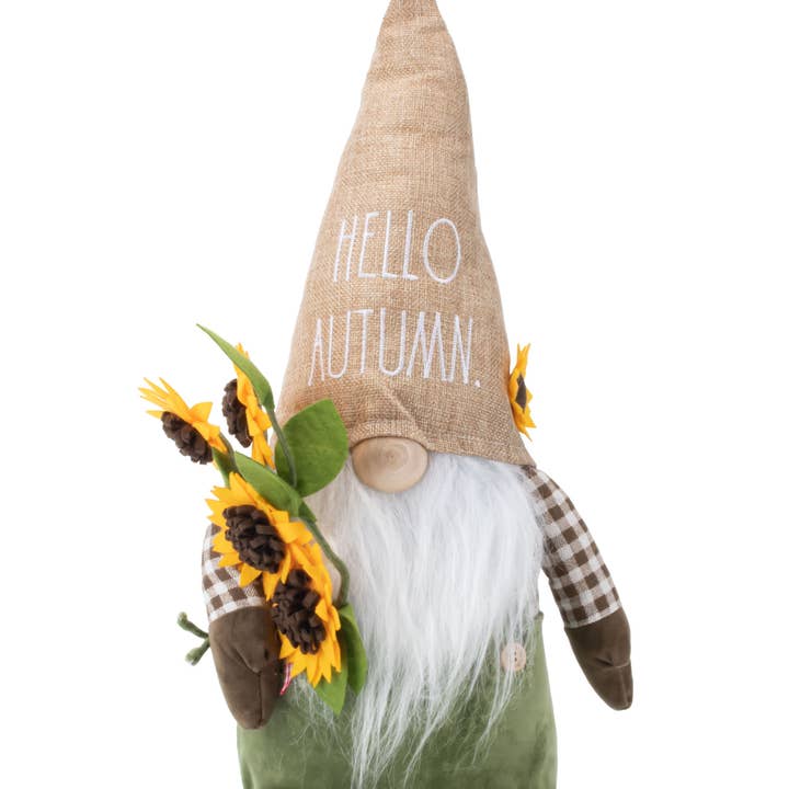 DesignStyles Home - Wholesale Decorative Tabletop Object - Rae Dunn “Hello Autumn” Fall Plush Gnome with Sunflowers