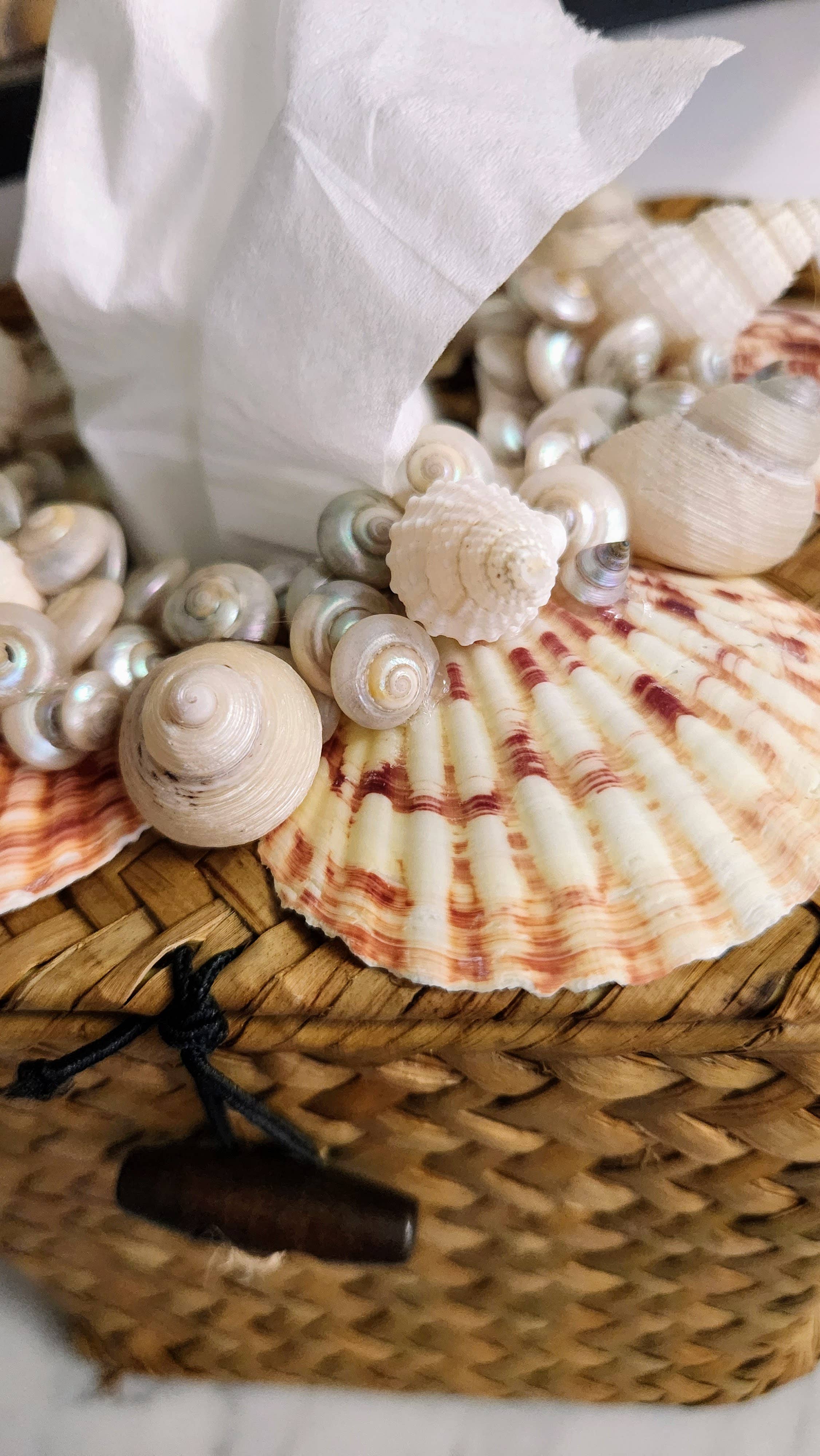 White Tulip Boutique - Wholesale Tissue Box - Handmade Sea Shell Rattan Tissue Rectangle Square1
