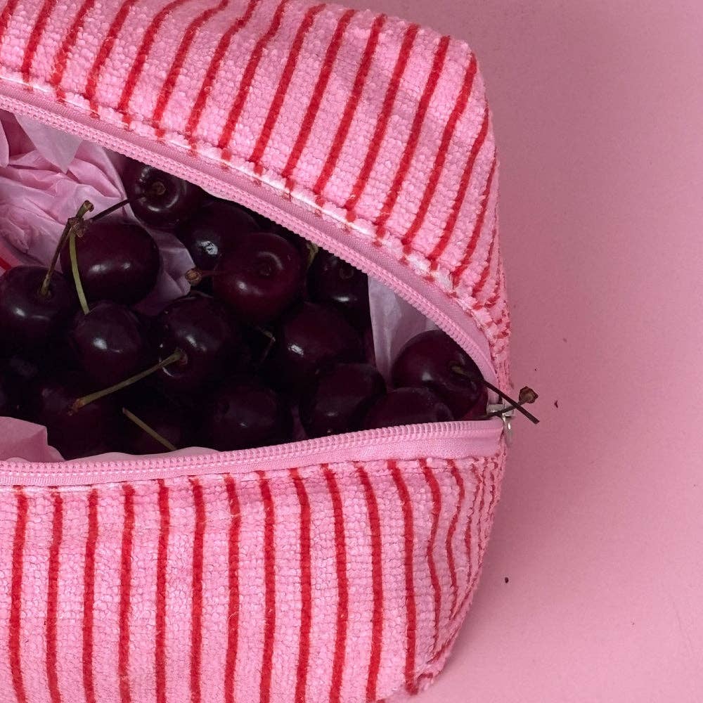 Coconut Lane – wholesale Make-up/cosmetic bag – Towel Makeup Bag - Cherry Stripe1