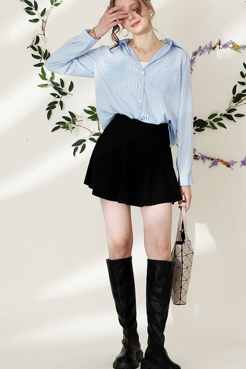 NINEXIS - Wholesale Button Down Shirt - Women's - CWTSTL716_Striped Button Down Long Sleeve Collared Shirts14