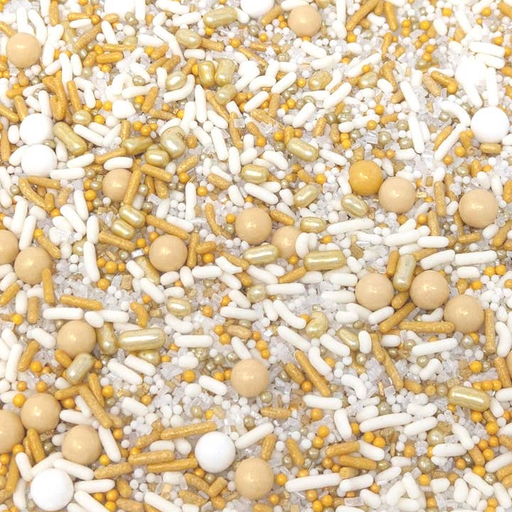 Gold & Weiß Streuen Mix (optionale Winterschneeflocken) für den Großhandel von Wild Angel Treats, LLC