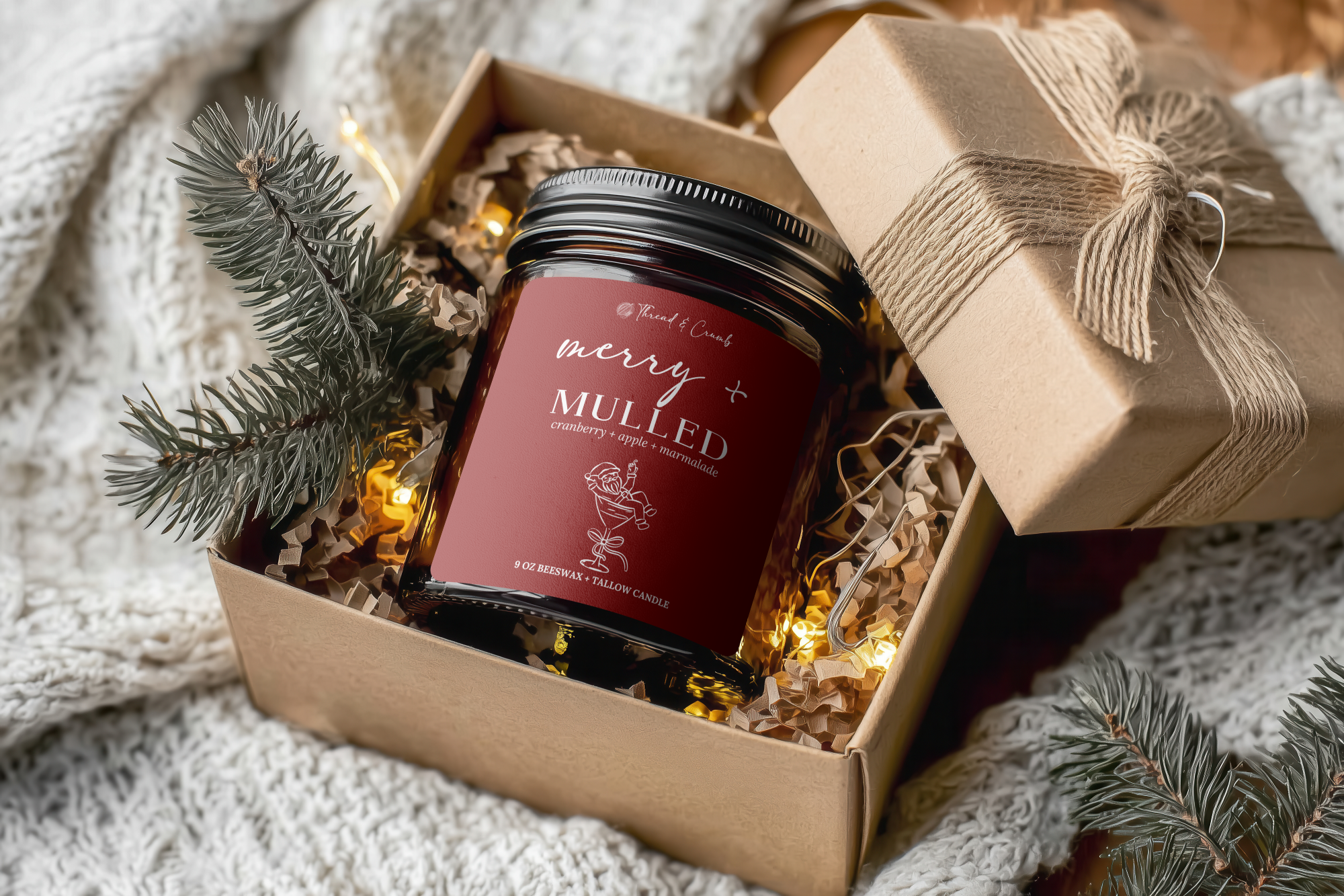Thread & Crumb - Wholesale Jar/Filled Candle - "Merry & Mulled" Beeswax + Tallow Candle | Holiday Candle1