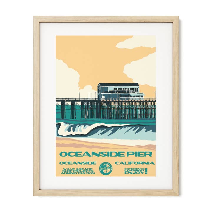 Oceanside Pier WPA Surf Poster | Vintage Oceanside Art Print for wholesale by WAVE ARCADE