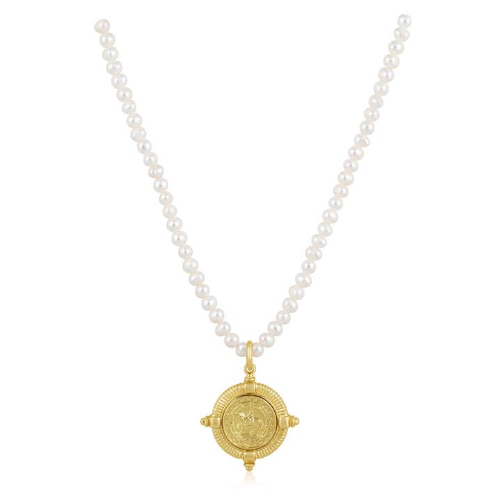 Gold Compass Pearl Necklace for wholesale by Sahira Jewelry Design