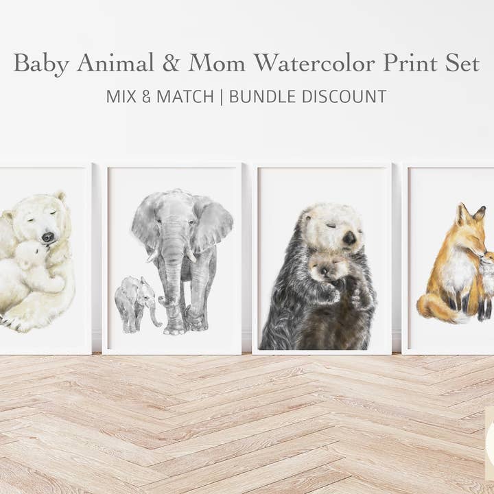 Triple Studio - Venta al por mayor Ilustración - Impresión artística Sea Otter Mom and Baby | Decoración de pared del cuarto de niños del océano7