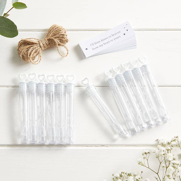 12 Bubble Mix Funeral Favours & White Tags for wholesale by Angel & Dove