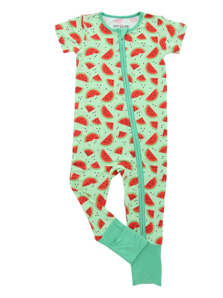 Bamboo Pajamas Convertible Footie Romper (Green Watermelon) for wholesale by Mom N Tot Shop