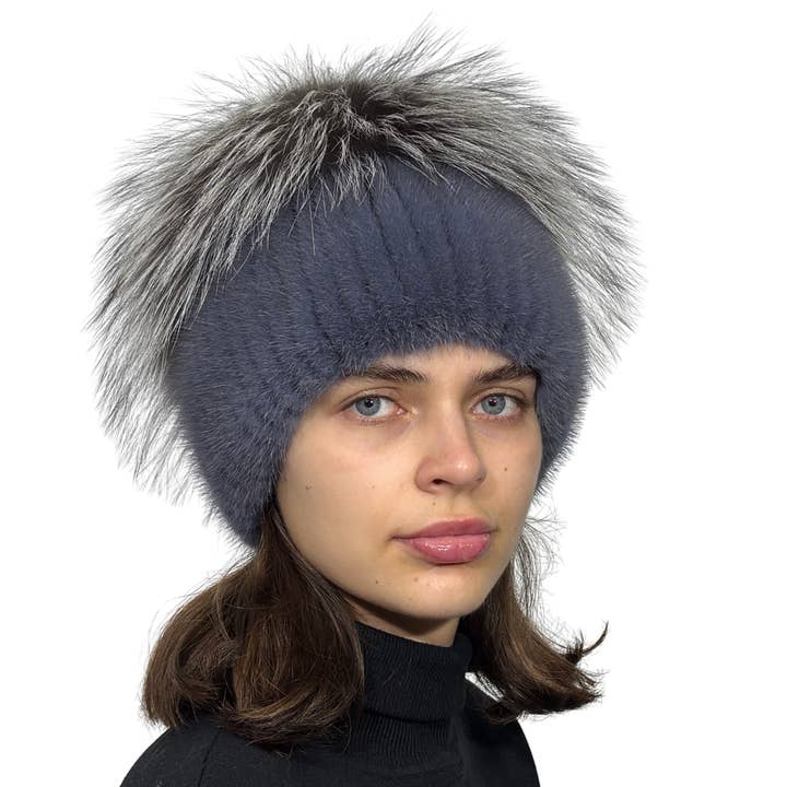 Chapeau en fourrure de vison pour femme, chapeau d'hiver en vraie fourrure, chapeaux en vison tricotés. pour la vente par FurStyleUa