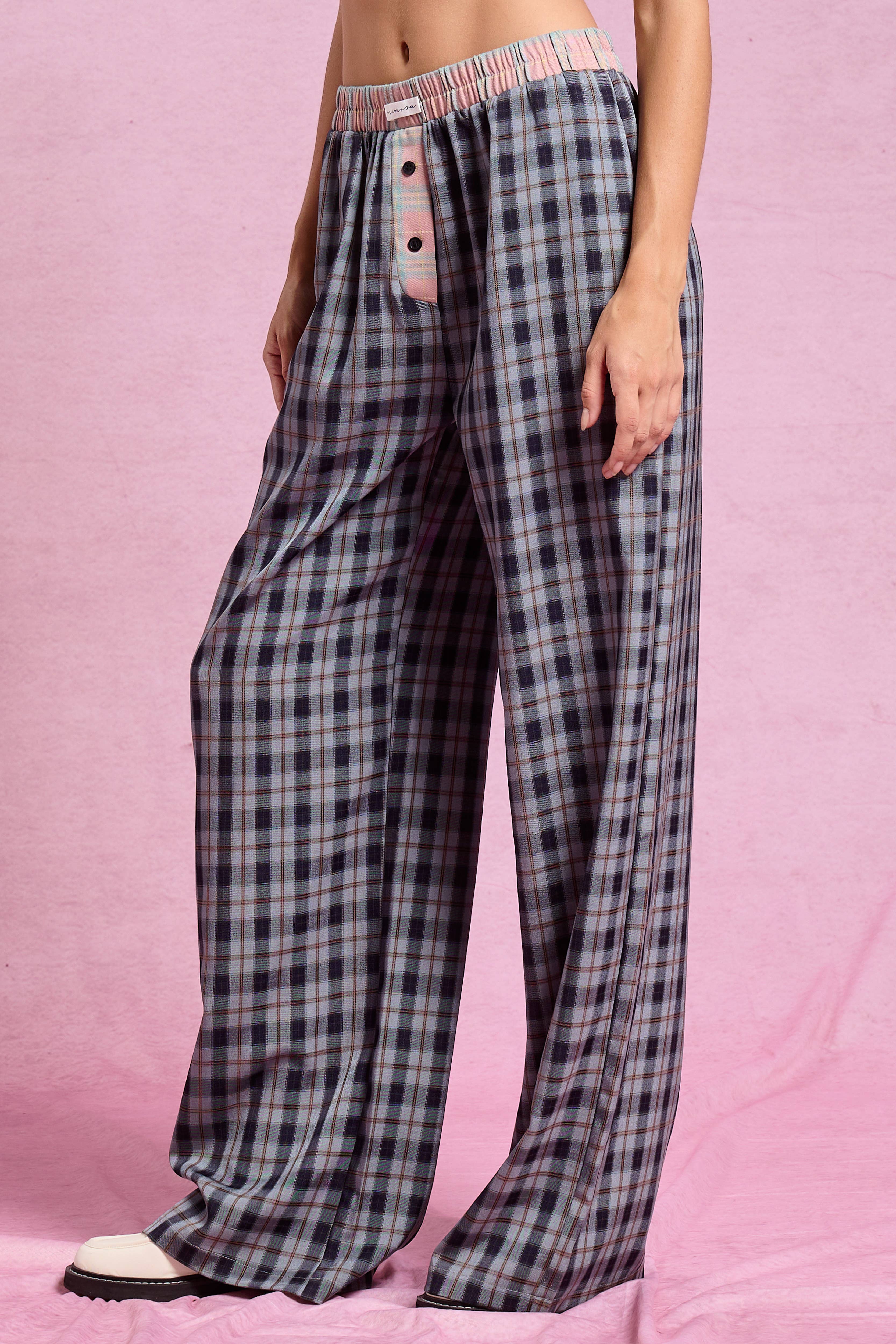 Mimosa - Vente Pantalon – femme - Pantalon boxeur à carreaux avec ceinture contrastante3