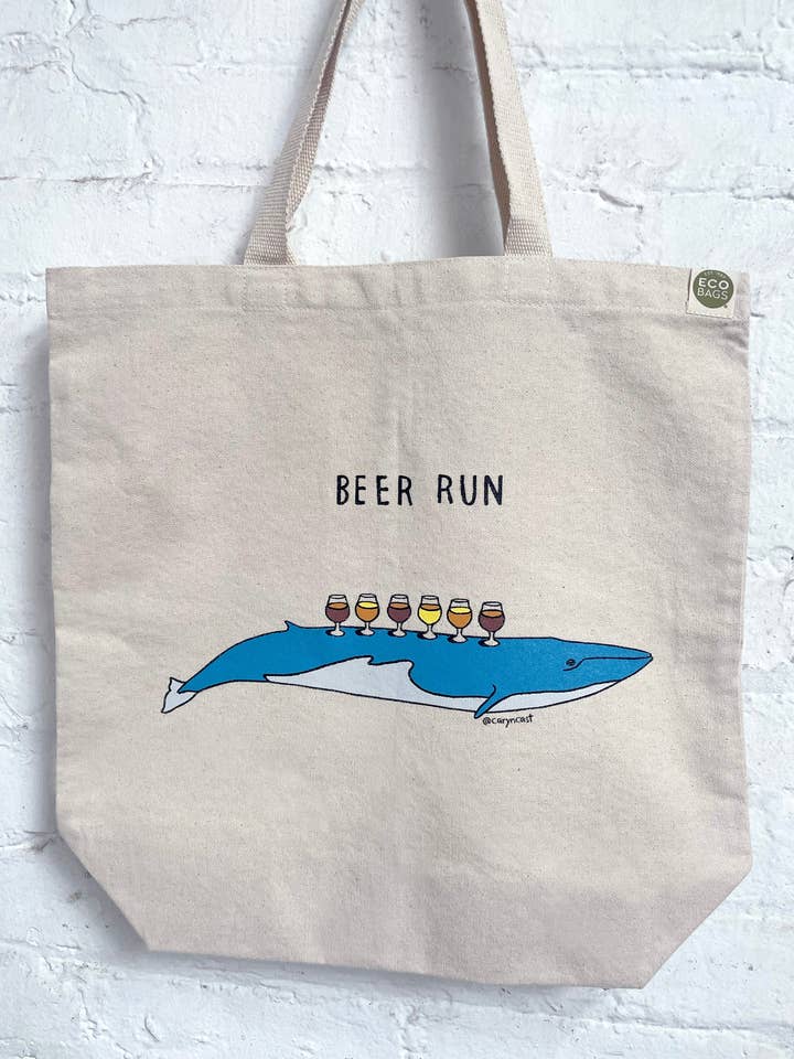 Beer Run Tote Bag for wholesale by Caryn Cast Art