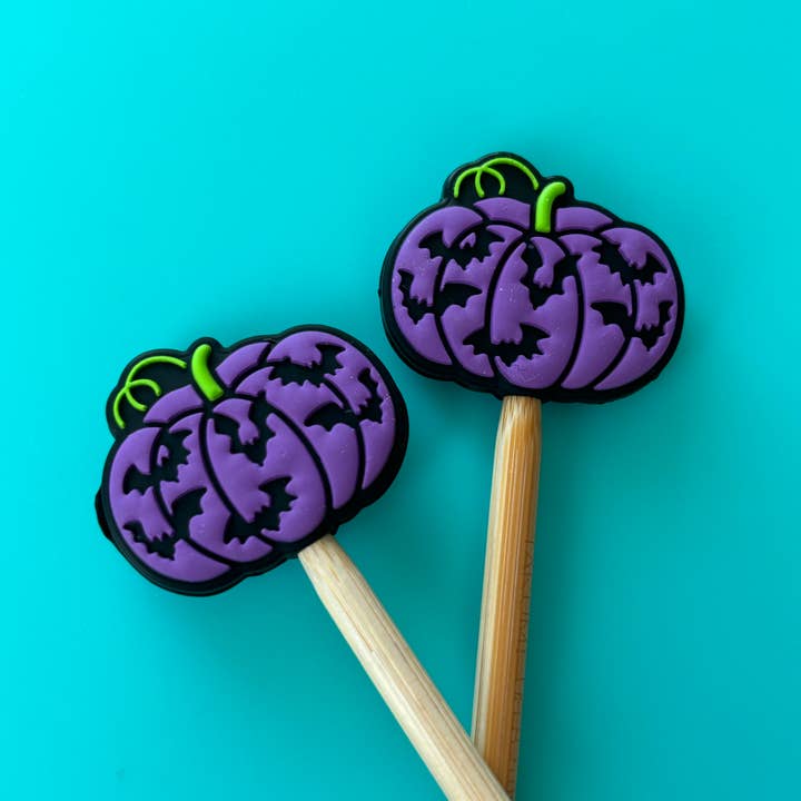 Knitting Needle Point Protectors - Halloween Bat Pumpkin Pur for wholesale by Comma Craft Co