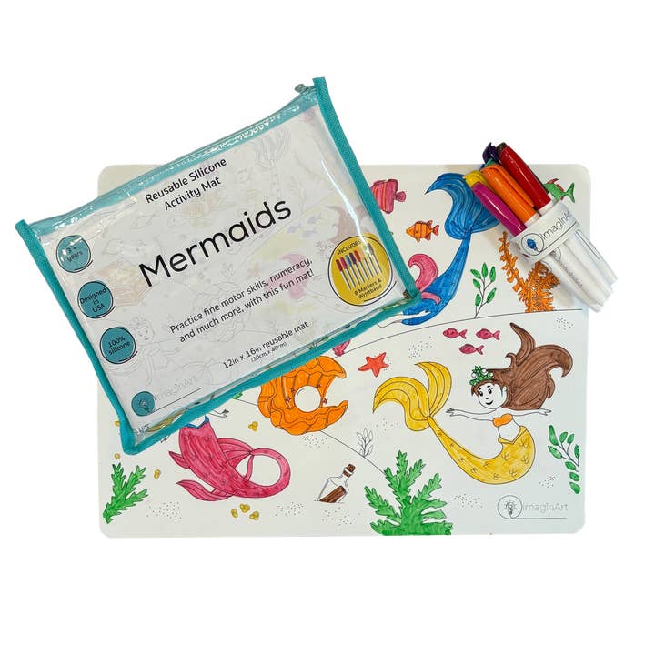 Mermaids Large Reusable Coloring Mat – Kit for wholesale by ImaginART Mats (Reusable Silicone Coloring Mats)