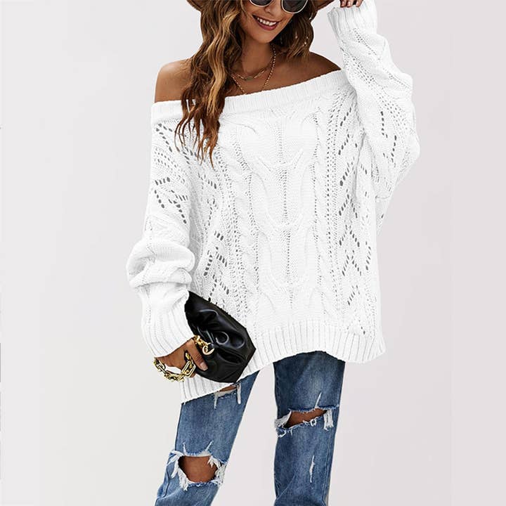 Women’s Off Shoulder Loose Knit Pullover Sweater_CWOSWL07192 for wholesale by ACCITY