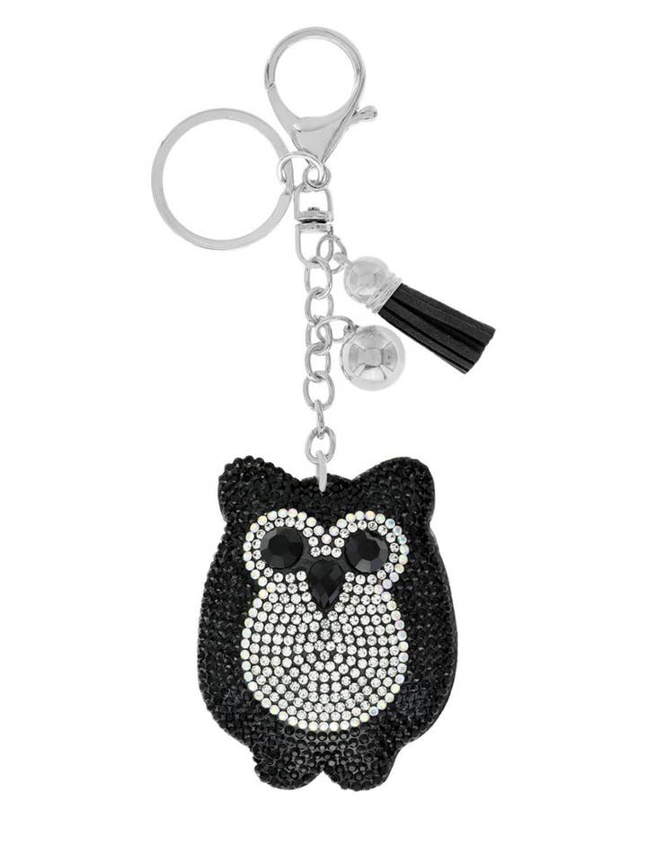 Rhinestone Embellished Small Owl w/ Tassel Keychain for wholesale by SP Sophia Collection