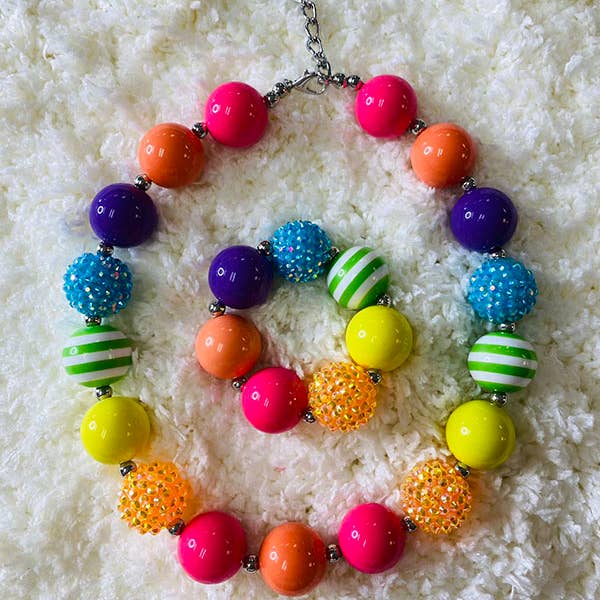 luluclothes - Wholesale Jewelry Set - 240329 Multi color bubble girls necklace & bracelet sets