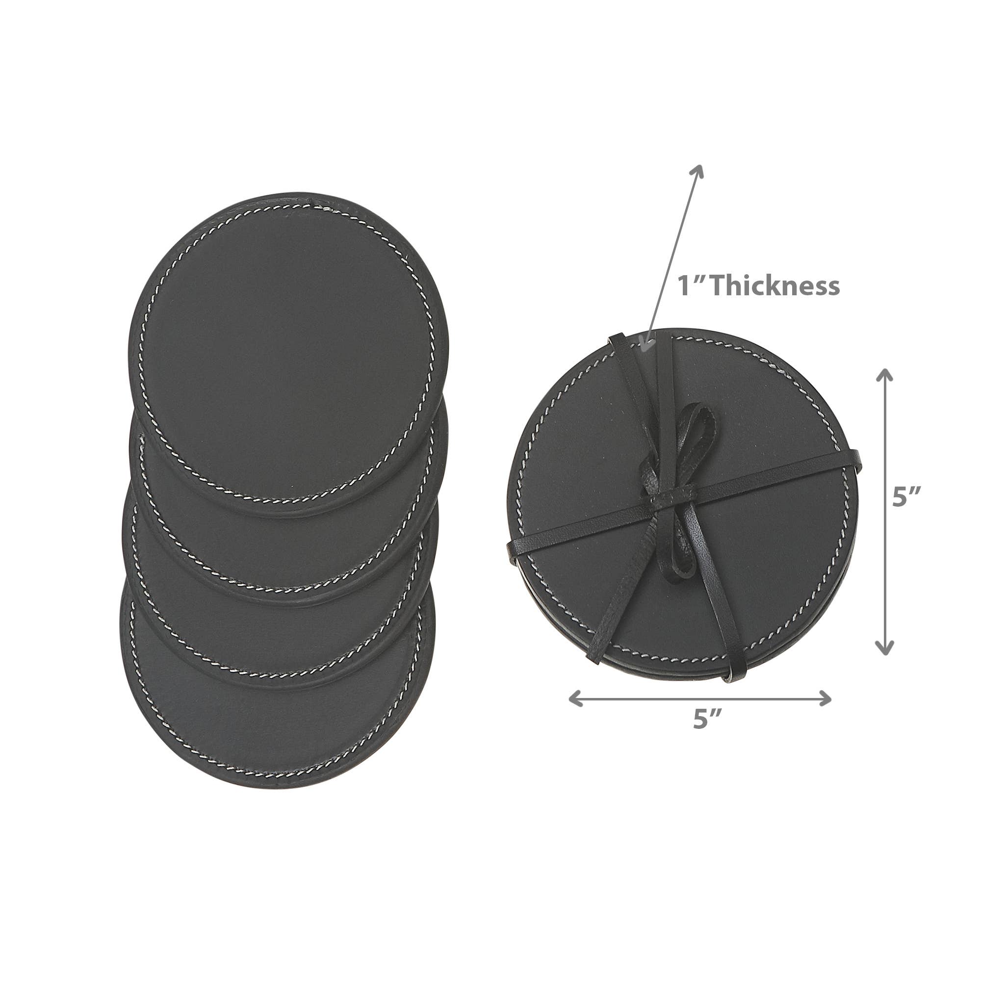 4Pc Round Genuine Leather Coasters Black for wholesale on Faire2